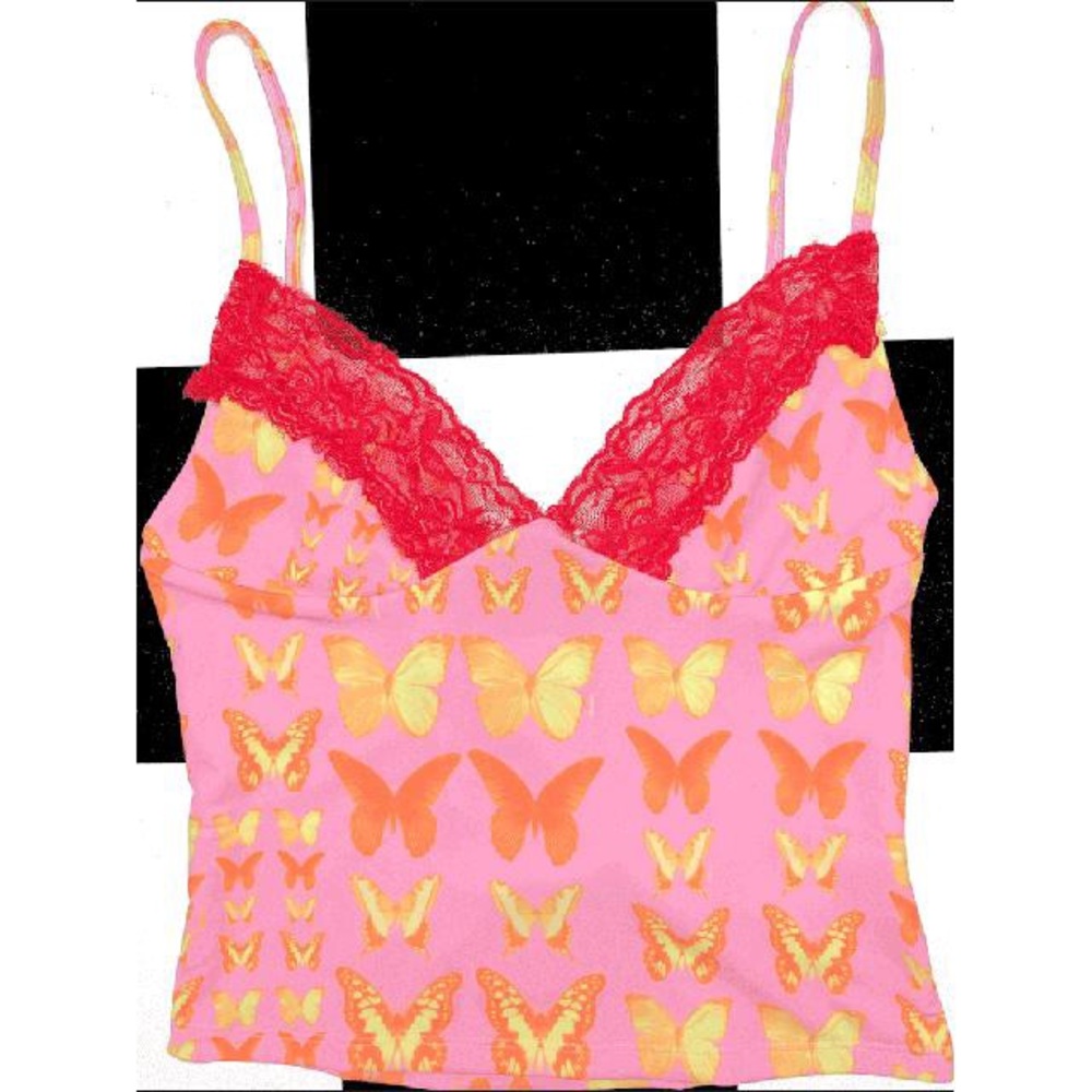 omighty red lace butterfly tank S y2k 90s NWOT